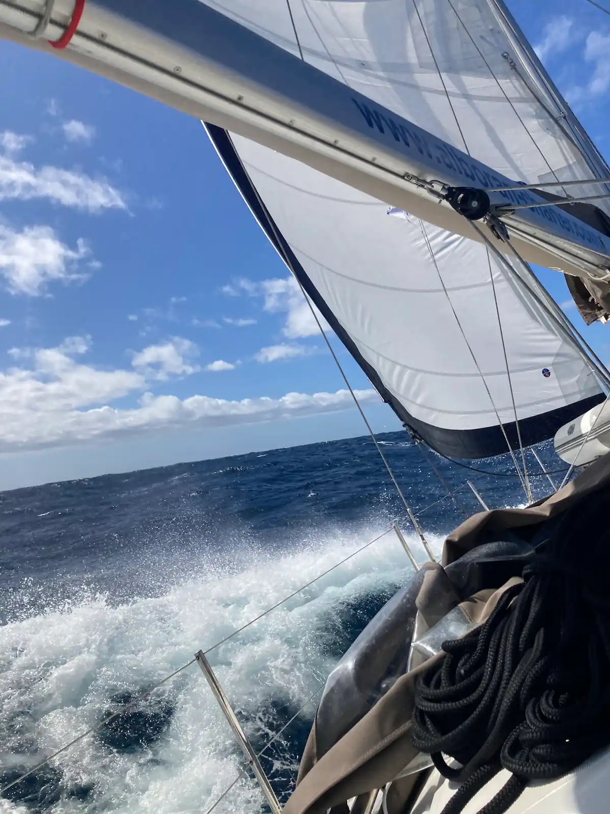 Segelyacht unter vollen Segeln auf offenem Meer